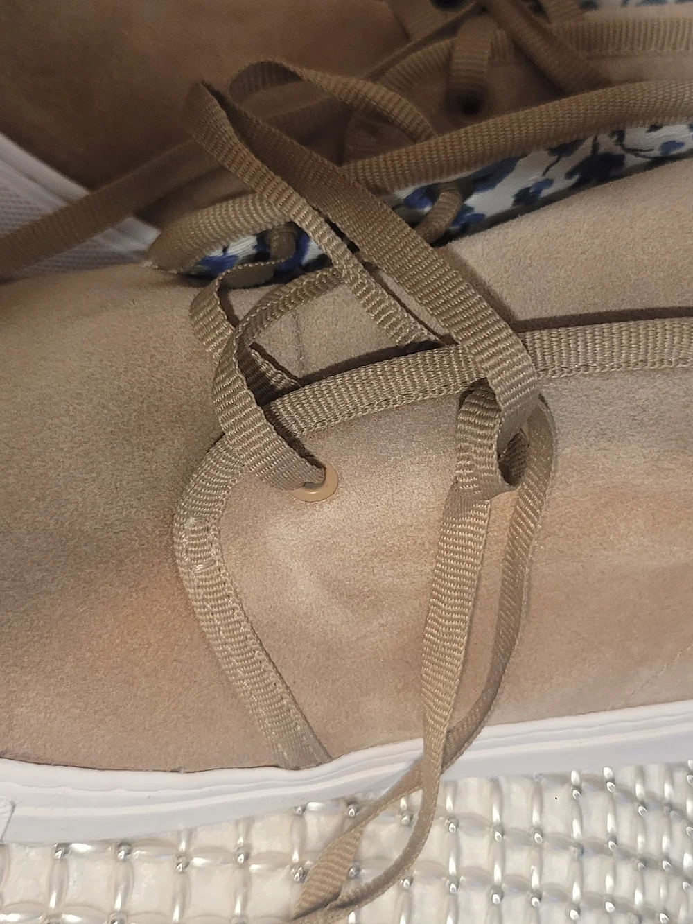 Tory Burch Beige Suede Lace-Up Sneakers with White Sole